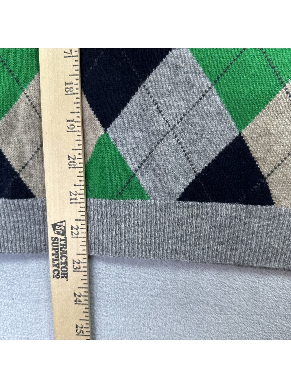 J Crew Large Argyle Sweater Vest Green Blue Cotton V Neck Knit Preppy Grandpa - Picture 4 of 6